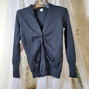 J.Crew 100% Merino Wool Black Ruched Pocket Cardigan Whimsigoth Victorian Size S